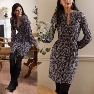 Boden Smocked Jersey Dress Multi-color Milkshake Leafy Spring Size 16/18 Long